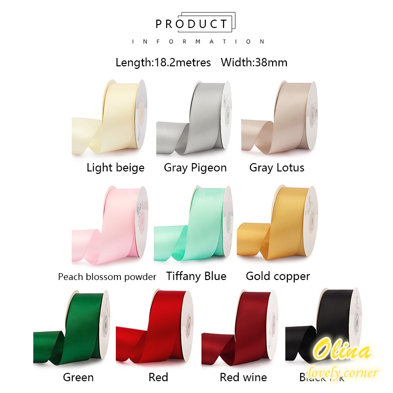 Cuộn Dây Ruy Băng Hai Mặt Bằng Polyester Rộng 3.8cm Dài 18.2m Dùng Để Gói Quà Đám Cưới