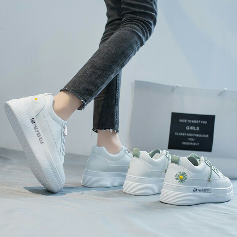 giày thể thao nữ đế cao G14 sneaker màu trắng thêu hoa phong cách hàn quốc đi học đi chơi hottrend | BigBuy360 - bigbuy360.vn