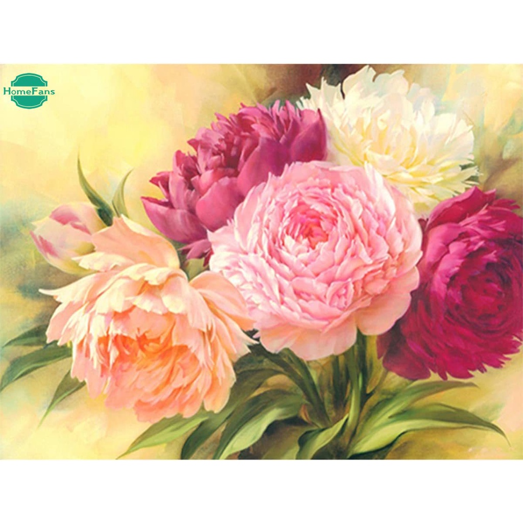 Bộ tranh đính đá hình hoa mẫu đơn 30x40cm DIY