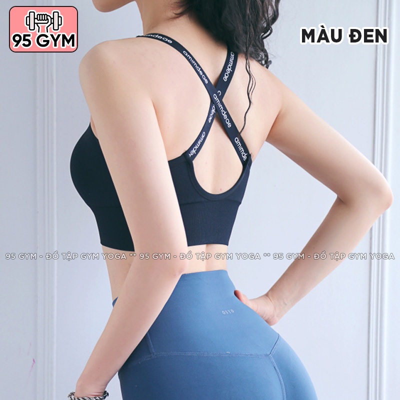 Áo bra tập gym yoga nữ AL11 chất dệt co giãn tốt có khoá kéo trước ngực dây lưng đan chéo nâng đỡ vòng một