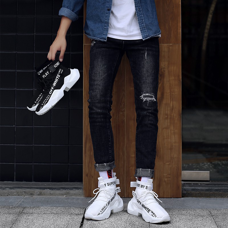 Off White Giày Thể Thao Cổ Cao Phối Lưới Thoáng Khí Thời Trang Cho Nam Mềm | BigBuy360 - bigbuy360.vn