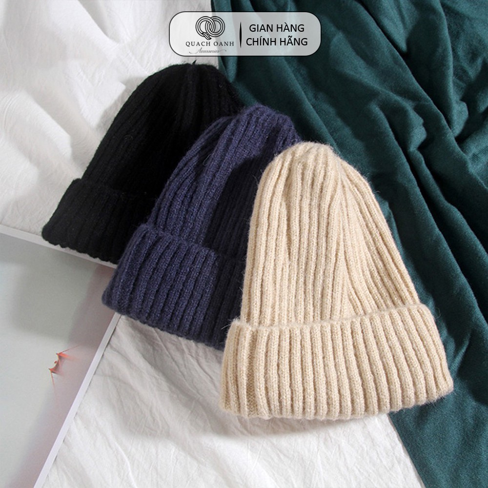 Mũ len beanie QO ACCESSORIES gân trơn phong cách vintage xinh xắn MU06