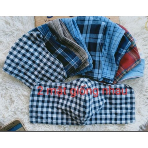 combo 5 khẩu trang nam cotton caro che kín tai (form lớn)