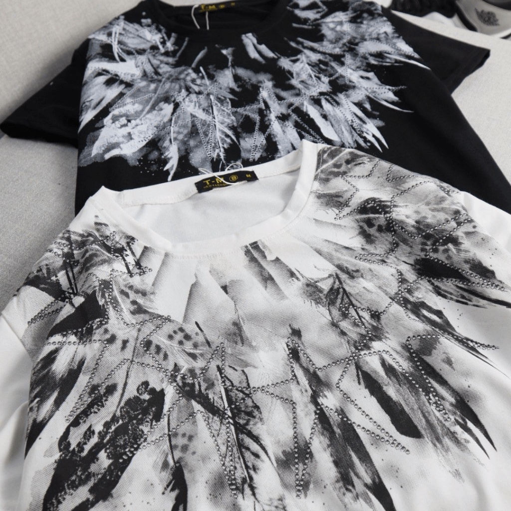 Áo Thun Nam Cổ TRòn Phối Họa Tiết Cổ Loang Màu Thời Trang Phong Cách Soái Ca