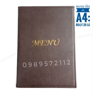 Menu bìa da a4. ruột 20 lá.