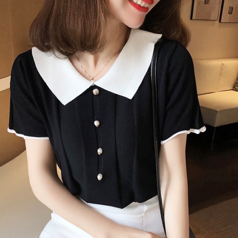 Áo thun polo tay ngắn dáng rộng có 2 màu tùy chọn chon trang nhẹ nhàng  Annawangg AN43