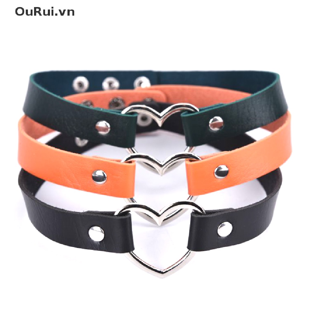 Vòng cổ choker da PU mặt trái tim thời trang cho nữ