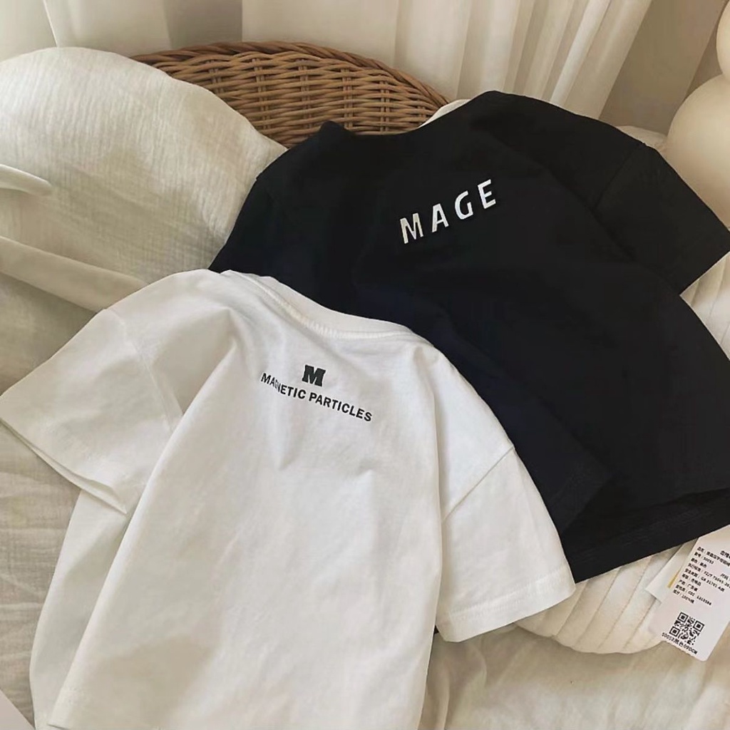 Áo Thun 100% Cotton Tay Ngắn In Chữ Thoải Mái Cho Bé