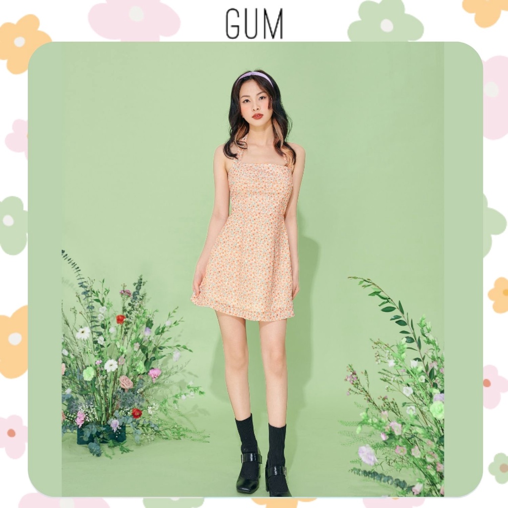 Váy yếm hoa nhí mini cột nơ dáng A Lora Dress by Gum Tailor