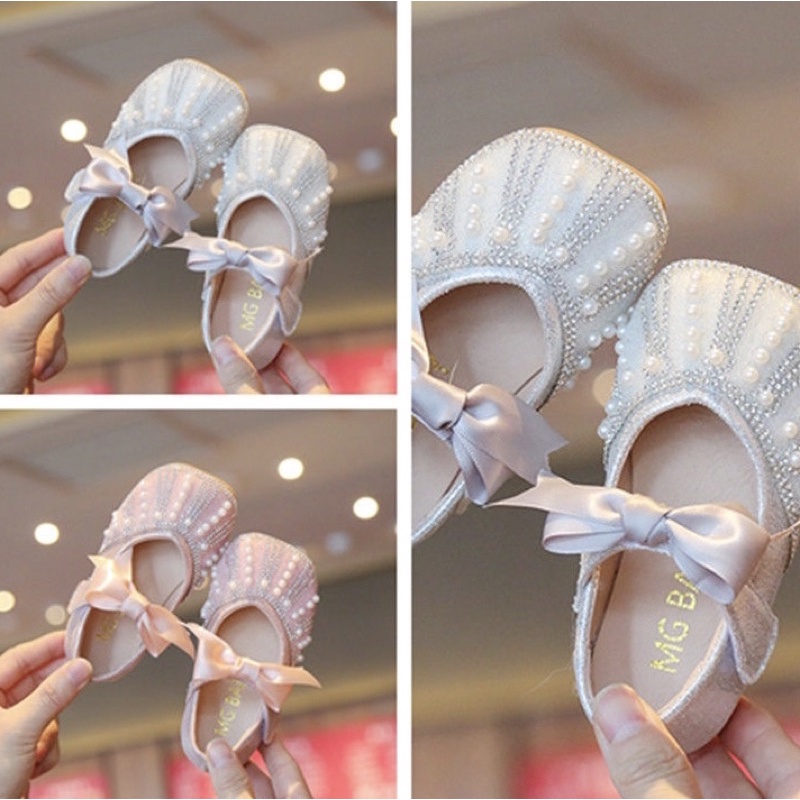 &lt;MẪU MỚI &gt;Giày búp bê đính đá MG Baby da mềm đế chống trơn cho bé