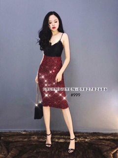 chân váy sequin nhũ lấp lánh