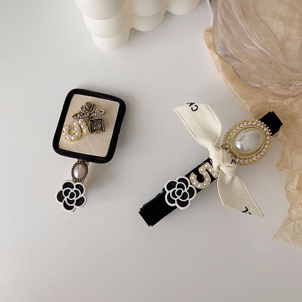 Kẹp tóc da PU trang trí hoa trà đính hạt ngọc trai nhân tạo phong cách Hàn Quốc cổ điển thời trang dành cho nữ