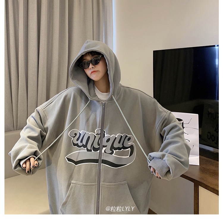 Áo hoodie dáng rộng in chữ phong cách Hàn Quốc thời trang xuân thu 2021 cho nữ