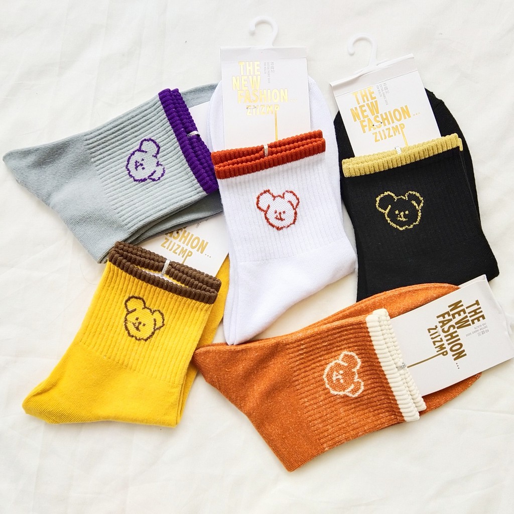 TẤT nữ cổ cao hàn quốc, nhiều màu họa tiết hình cổ hình gấu, tất cotton, chống hôi chân
