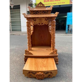 Bàn thờ thần tài mái ngói gỗ gõ đỏ