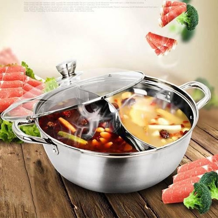 Nồi lẩu Hot pot 2 ngăn inox dùng được cả bếp từ