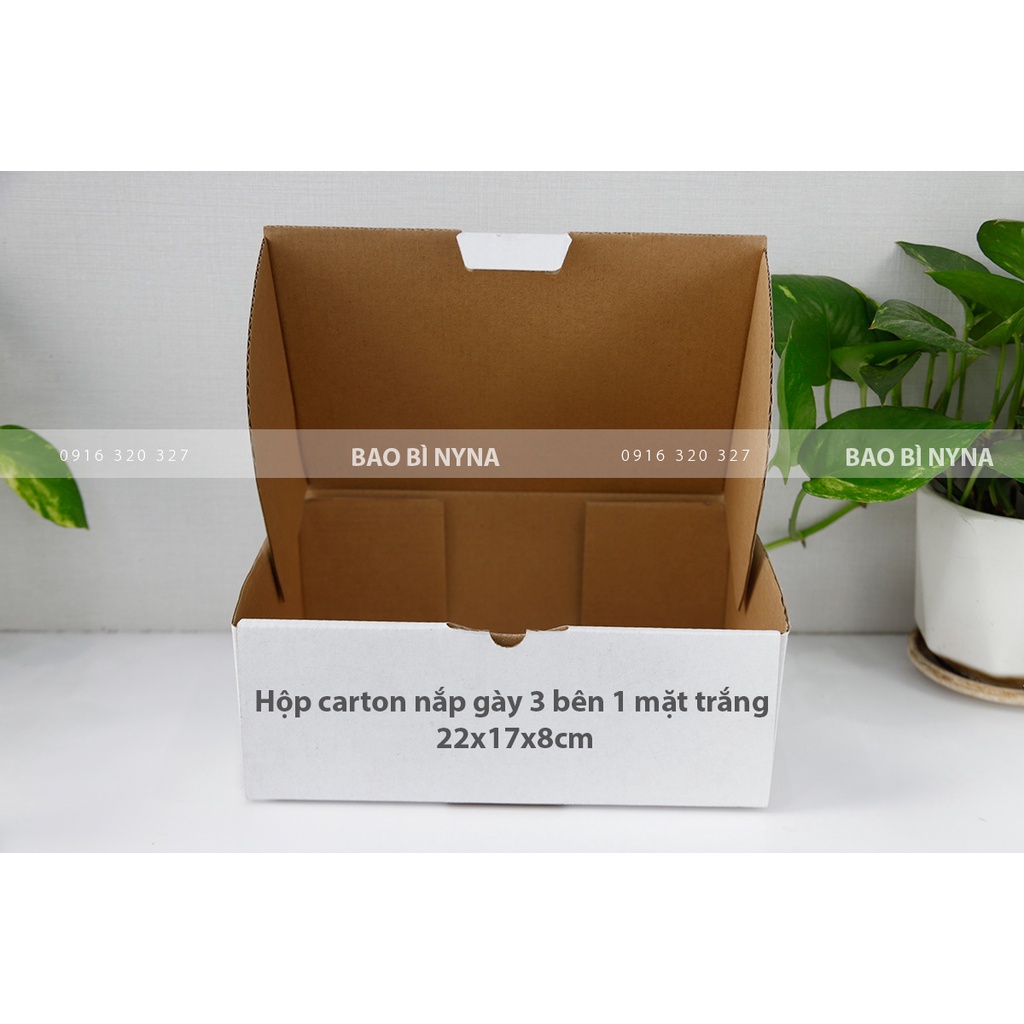 Hộp carton nắp gày 3 bên 1 mặt trắng - 22x17x8cm