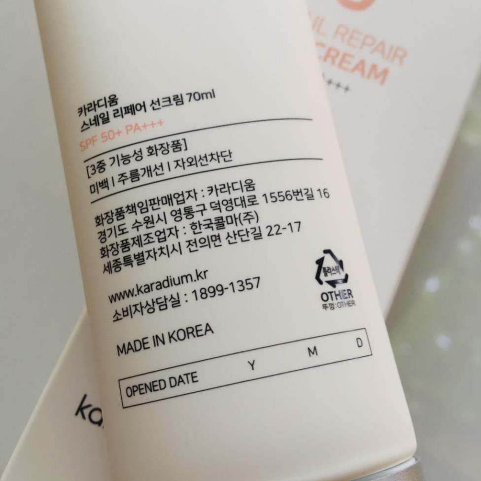 Kem chống nắng Karadium Snail Repair Sun Cream SPF 50 PA+++70