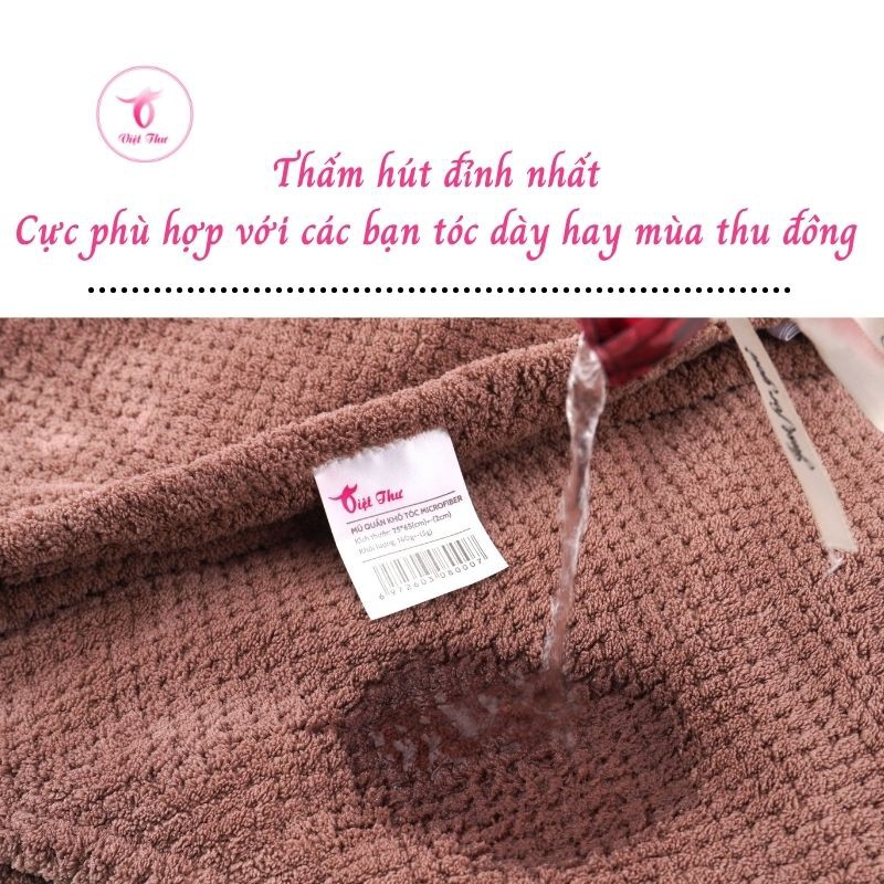 Khăn ủ tóc nhanh khô VIỆT THƯ, khăn quấn tóc MICROFIBER 2 lớp siêu dày, siêu mềm, siêu thấm, 25x65cm, 160gr