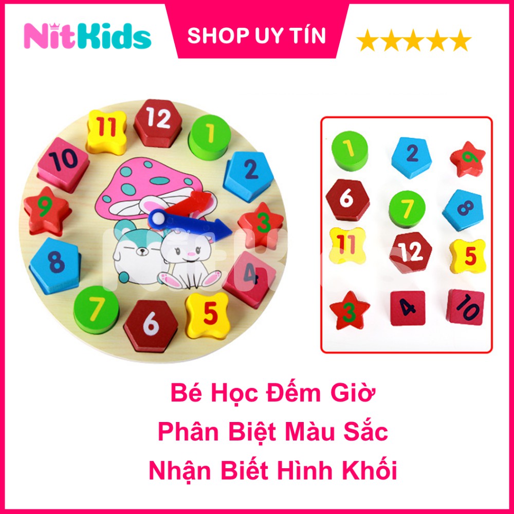 Đồng Hồ Ghép Gỗ, Đồ Chơi Hình Khối Nitkids, Đếm Số Cho Bé, Trò Chơi Mô Hình Phát Triển Kỹ Năng Cơ Bản