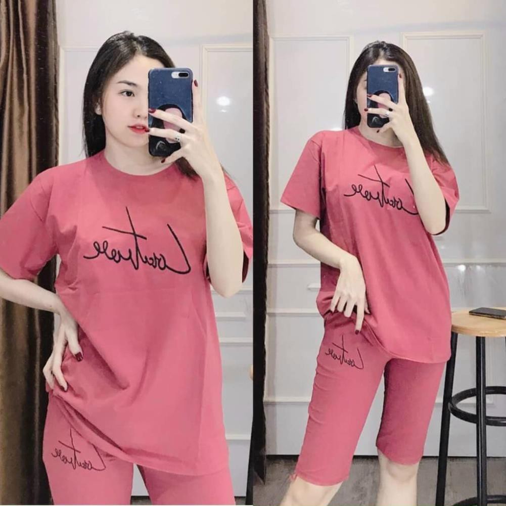 (BÁN GIÁ XƯỞNG XIN ĐÁNH GIÁ) {Có bigsize tới 85kg} Đồ bộ nữ, set bộ đồ lửng mặc nhà thêu chữ chất vải cotton co giãn 💓