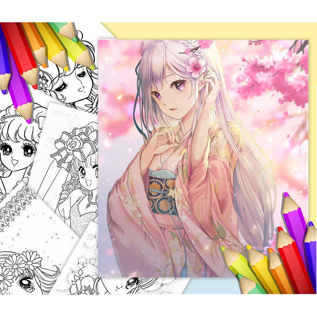 Tranh tô màu chất liệu giấy dày đẹp Anime A4 (Vận chuyển từ 5 tranh)