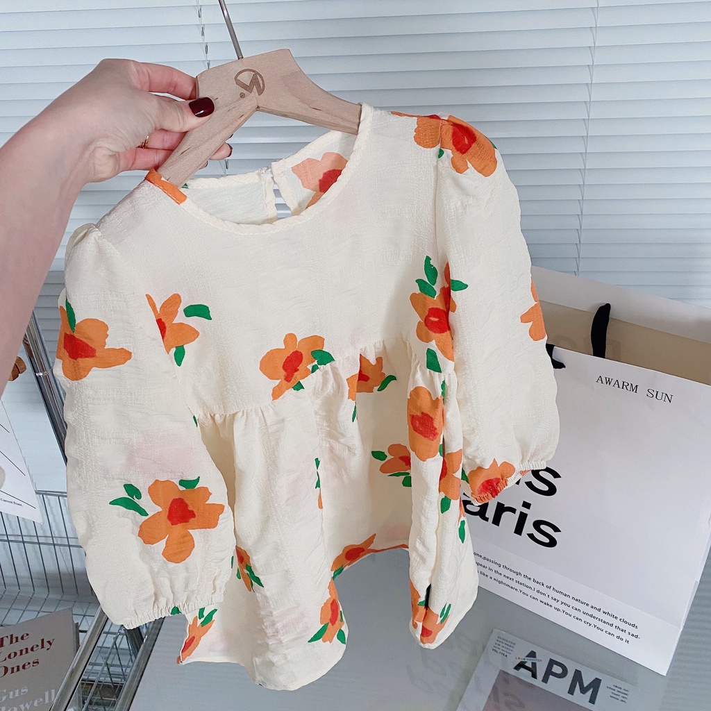 Váy Hoa Cam Chất Đũi Cho bé Gái_umeekids