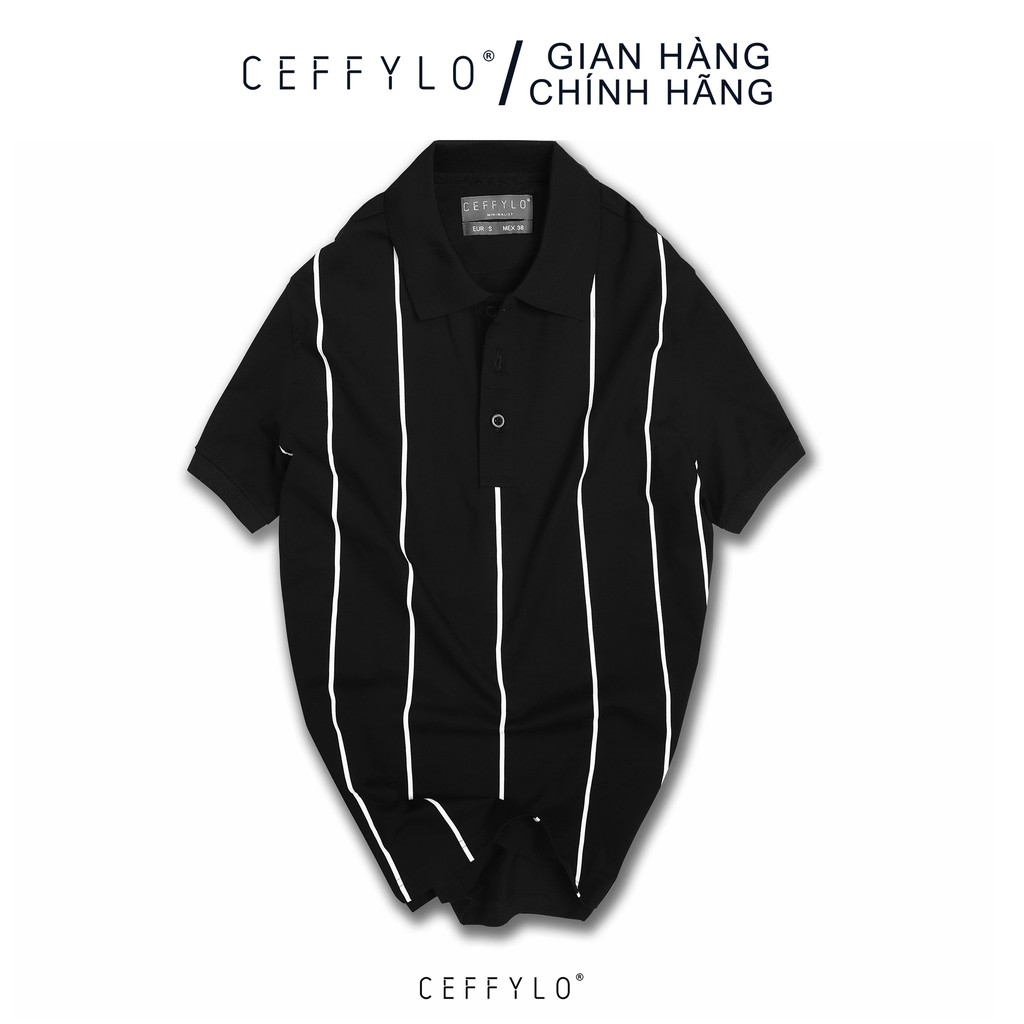 [Mã BMBAU50 giảm 7% tối đa 50K đơn 99K] Áo Polo Đen In Kẻ Sọc vải Cotton mềm mịn, co giãn - CEFFYLO