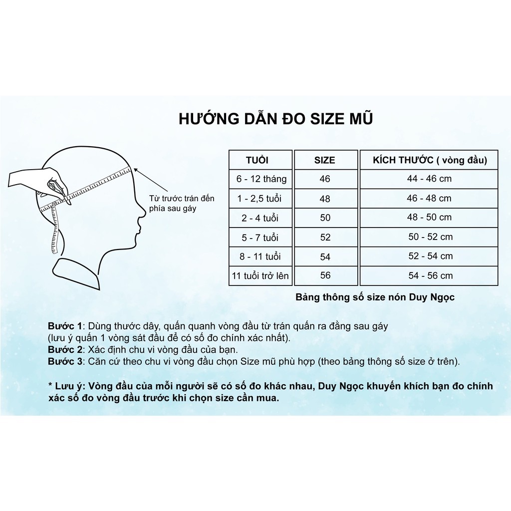 (Size 48 cm) Nón vành trẻ em cao cấp Duy Ngọc phù hợp cho bé 0- 2 tuổi (1748)