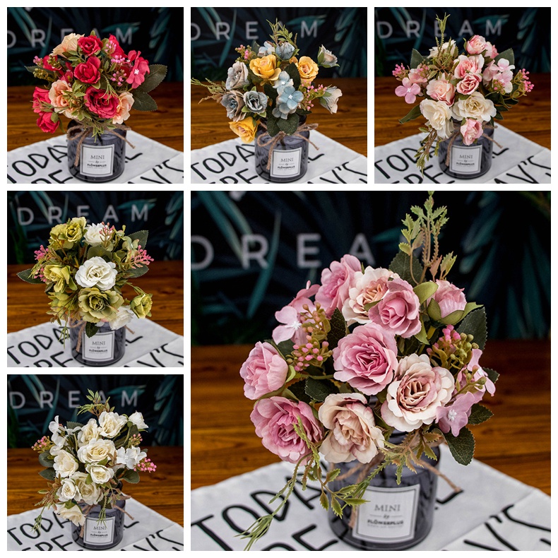 Bó Hoa Hồng Giả Bằng Lụa Trắng Chất Lượng Cao Sang Trọng Dùng Trang Trí Nhà