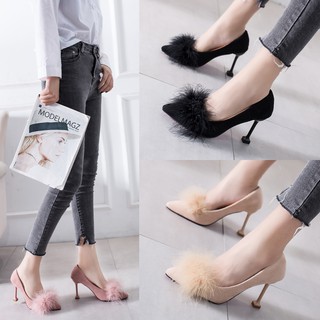 A245 giầy cao gót đính lông mềm trên vô cùng sang chảnh