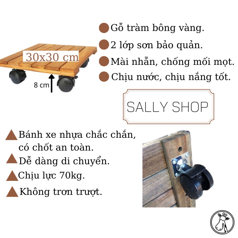 Đế Gỗ Lót Chậu Hoa,Chậu Cây Có Bánh Xe Hình Vuông_HÀNG CHẤT LƯỢNG