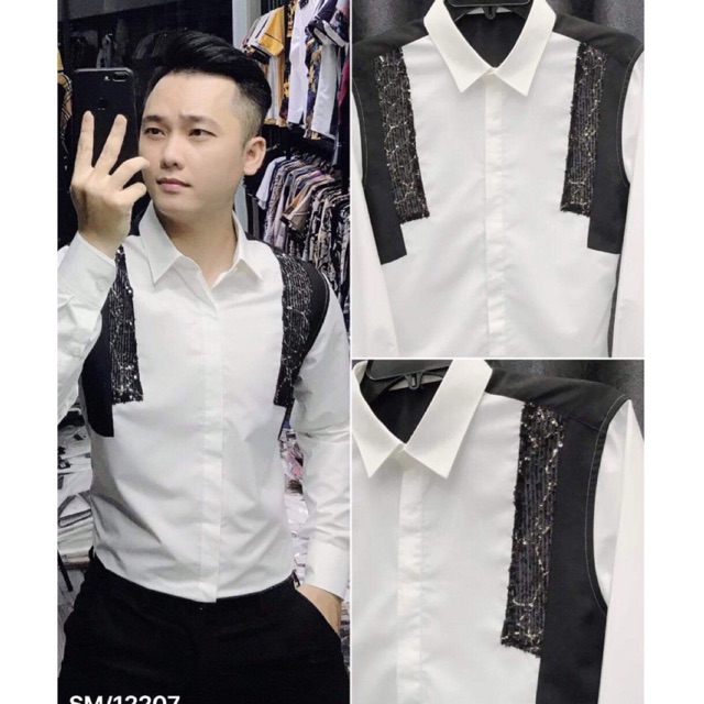 SALE 10.10 . 🔥 Sơ mi nam trắng vai đính kim sa dài tay (mẫu mới) 🌺 . . . ⇼ new * : new