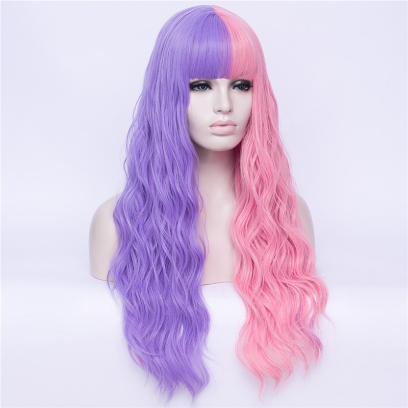 Women'S Fashion Gradient Color Straight Bangs Corn Hot Big Wave Curly Hair Wig