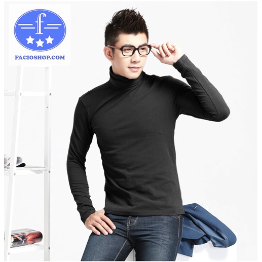 Áo cổ lọ nam dài tay ✅ Áo giữ nhiệt cổ lọ nam tay dài ôm body màu đen trắng thun cotton cao cấp