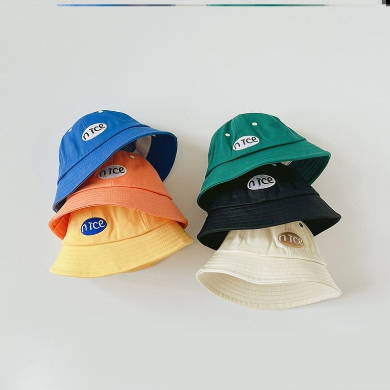 Mũ Bucket Màu Sắc Đơn Giản Thêu Họa Tiết Xinh Xắn Phong Cách Hàn Quốc Cho Bé