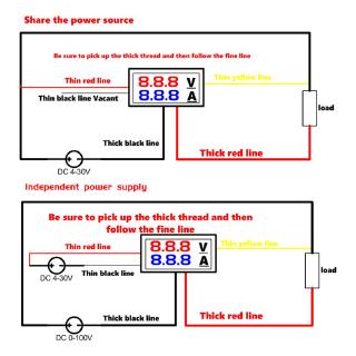 Đồng hồ đo điện áp kỹ thuật số ampe kế màu xanh dương + vôn kế màu đỏ đèn LED 100V 10A DC