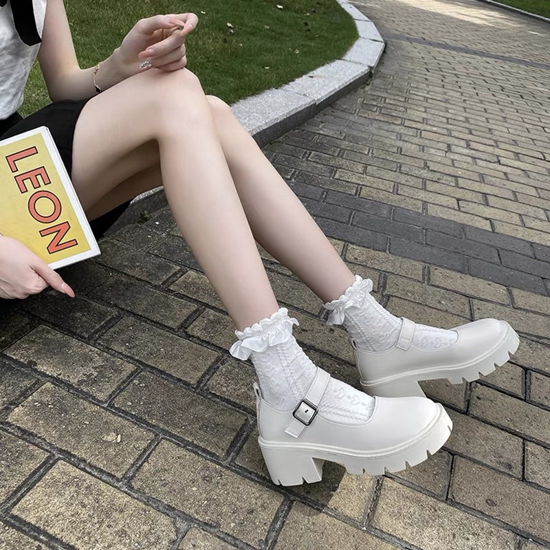 Giày búp bê lolita trắng cao cấp giá rẻ đi học ulzzang đế cao phong cách Hàn Quốc BRATINA GD009