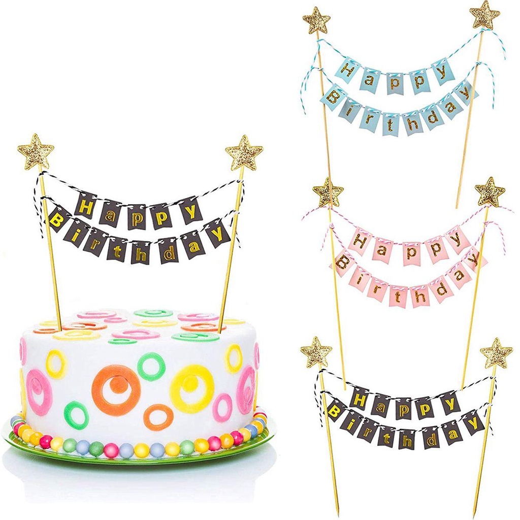 AUGUSTINA Que Cắm Trang Trí Bánh Chữ Happy Birthday