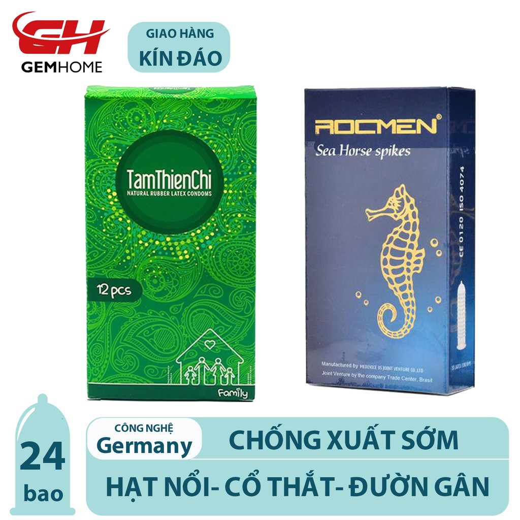 Combo Bao Cao Su mỏng Tâm Thiện Chí và bcs Rocmen xanh kéo dài thời gian GEMHOME