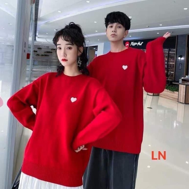 áo đôi thu đông nam nữ diện tết 2021 vải nỉ đẹp, áo sweater màu đỏ  ྆ '