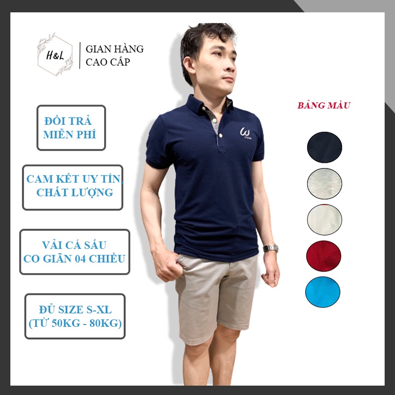 Áo thun có cổ nam, áo thun cổ bẻ nam, vải cá sấu co giãn 4 chiều, thêu logo thời trang, form chuẩn đủ size