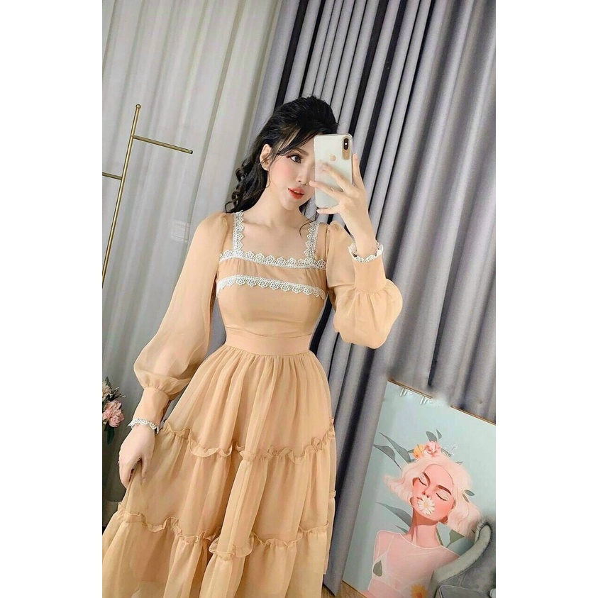 Đầm Voan Dự Tiệc, Voáy Xòe Thiết Kế Hai Lớp Sẵn 2 Màu Trắng, Be Duyên Dáng Cho Nàng Thời Trang Nữ Xm Minh Phúc