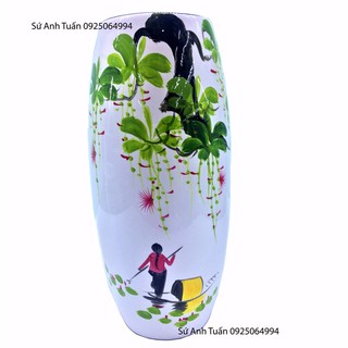 Lọ hoa gốm sứ sơn mài vẽ người lái đò–Làng Gốm Bát Tràng