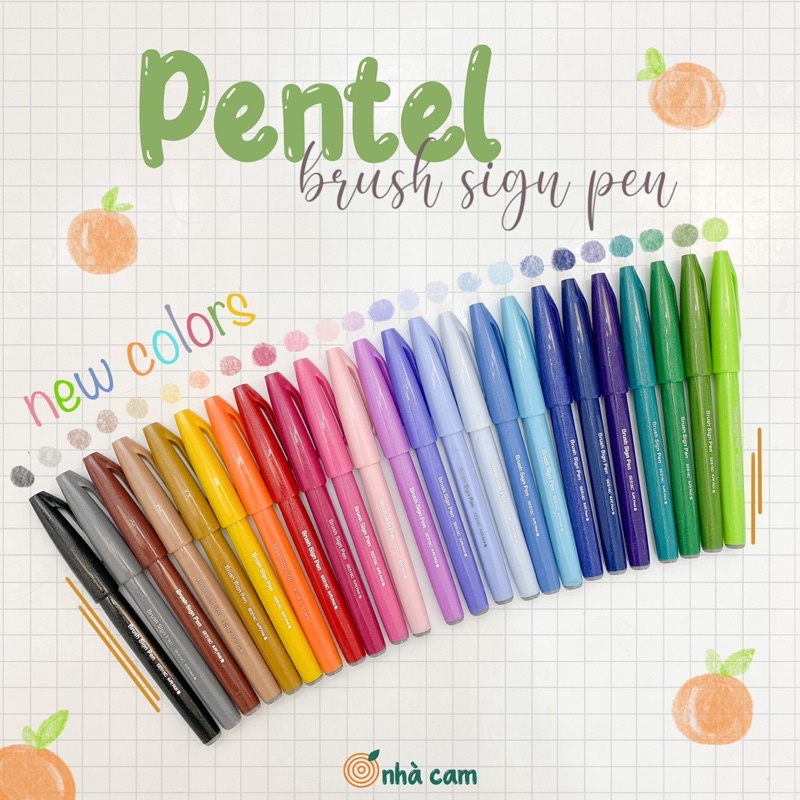 [Màu mới] Bút viết thư pháp Pentel Fude Touch Brush Sign Pen (New Color 2020) Nhà Cam