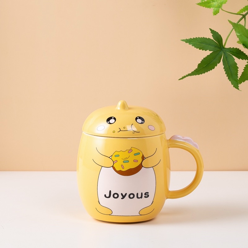 Cốc sứ KHỦNG LONG cao cấp CÓ NẮP dung tích 400ml họa tiết CUTE, ly sứ quà tặng thông điệp dễ thương ý nghĩa