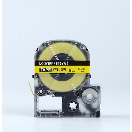 Băng Nhãn SC9YW / LC-3YBW - 9MM Dùng Cho Máy Tepra - Epson, Chữ Đen Nền Vàng, Khổ 9mm x 8m