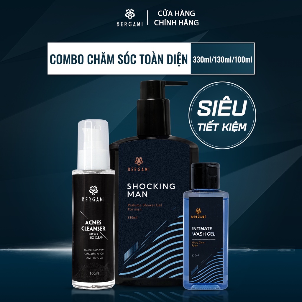 Bộ quà tặng nam giới Bergami,  Sữa tắm nước hoa nam 330ml &amp; Dung dịch vệ sinh Nam 130ml &amp; Sữa rửa mặt Nam Bergami 100ml