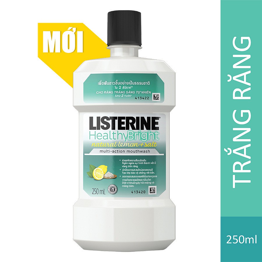 Nước Súc Miệng Trắng Răng Vị Chanh Muối Listerine Healthy Bright Chai 250ml Chính Hãng