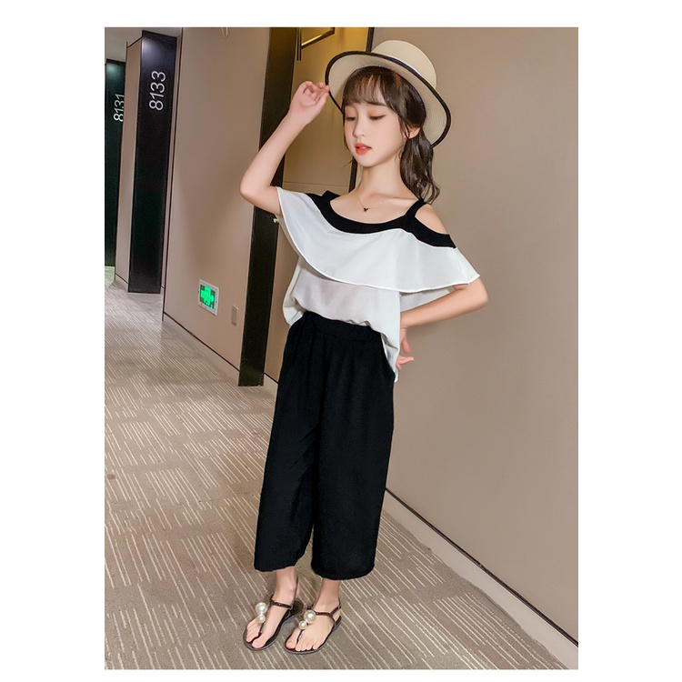 BV34a Size110-160 (12-45kg) Set bộ bé gái (áo sơ mi + quần ống rộng) Thời trang trẻ Em hàng quảng châu